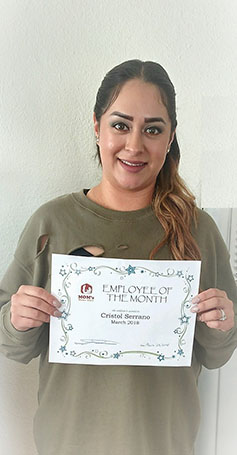 Cristol Serrano  ~  March, 2018 Employee Of The Month